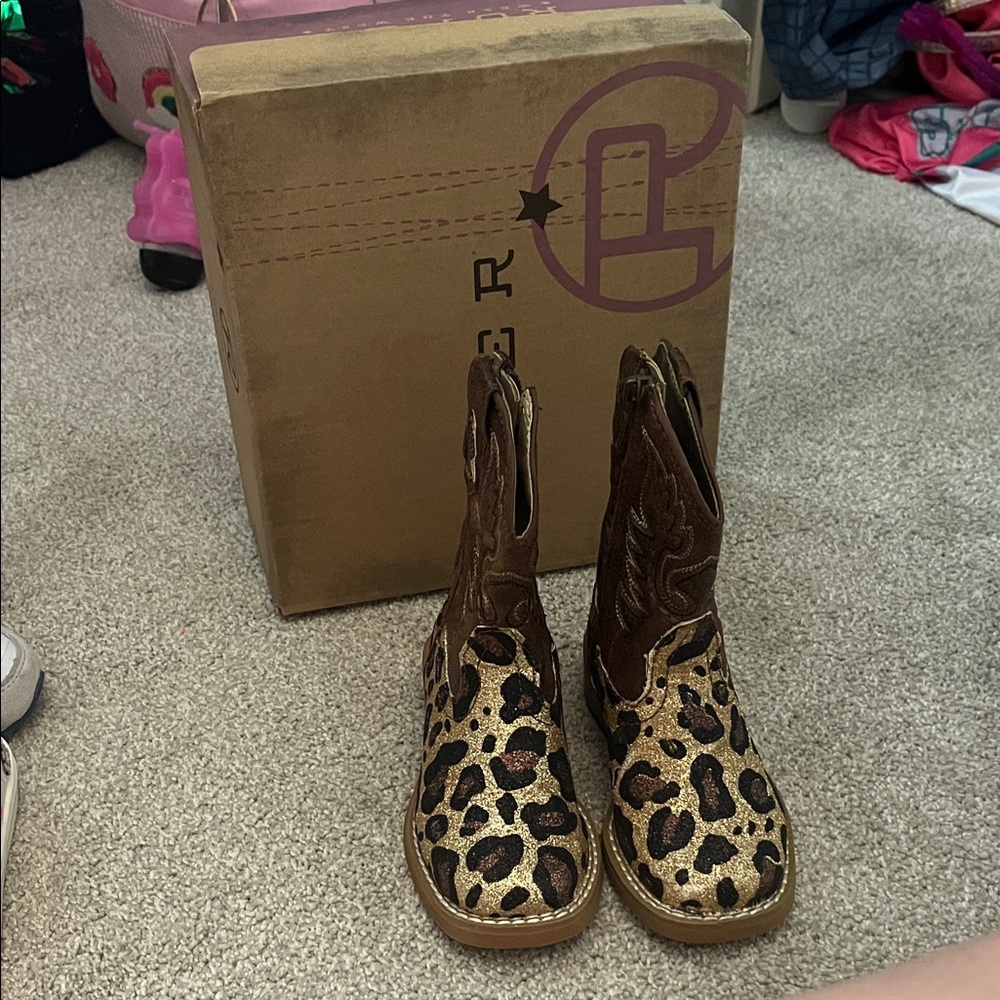 Roper Kids Boots Brown and Gold Leopard Print